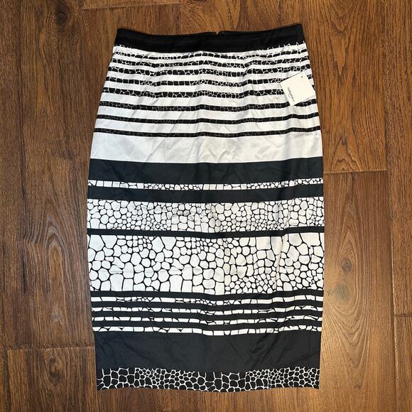 Halogen NEW Sz 4 Black White High Rise Pencil Knee Length Career Business Skirt - Picture 1 of 7